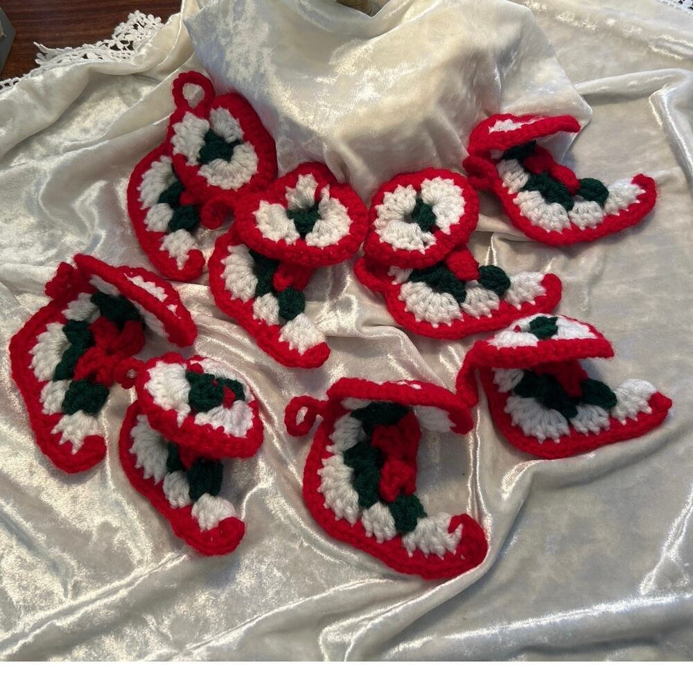 Nostalgic Crochet Holiday Ornaments granny squares stockings set of 15,